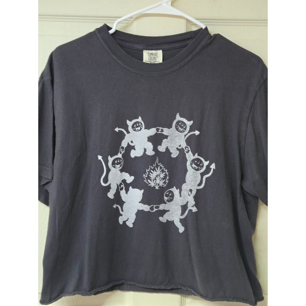 Comfort Colors Cropped Graphic Tee Little Devils Dancing Faded Black Size M
